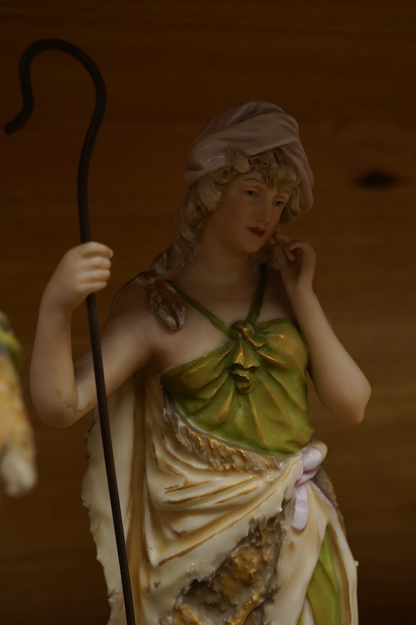 Three Royal Dux figures and a Royal Worcester blush Ivory figure, 30cm